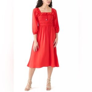 NWT Oak & Trellis Smocked Ruffle Midi Dress, Size Large